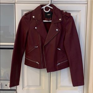 Maje Dark Red Leather Jacket